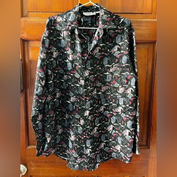 Vintage Thums-Up for Him 100% Silk Shirt – Abstract 80s 90s Button-Up Size S - Picture 8 of 8